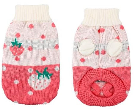 Luckious 1PC Fall Winter Pet Jumper and Sweater for Cats and Dogs Pink Strawberry Printed- Cozy and Warm Pet Clothing