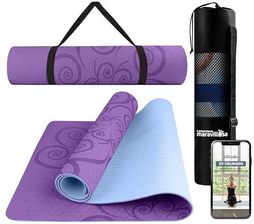 LA MENTE ES MARAVILLOSA - Yogamatte, Gymnastikmatte, TPE-Pilatesmatte | inkl. Tasche und Tragegurt | 183x61 cm Gepolstert für Fitness & Gymnastik, Hautfreundliche (Spirale, Lila/Violett)