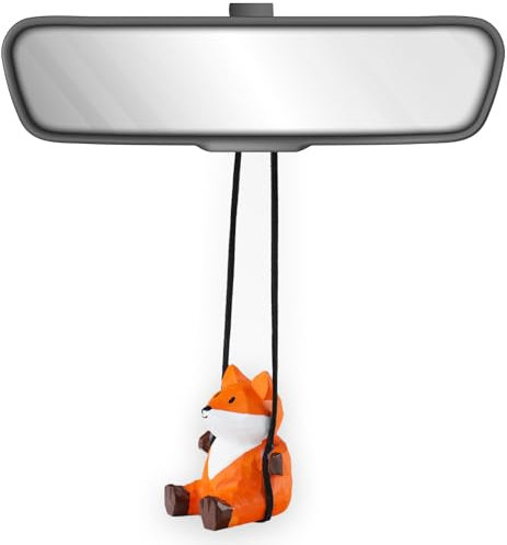VIPbuy 100% handgefertigte schwingende Fuchs-Autodekoration aus Holz – niedliche, handgeschnitzte, bemalte Holzfuchsfigur, Autospiegel-Hängezubehör, Dekoration, Geschenke (Fuchs)