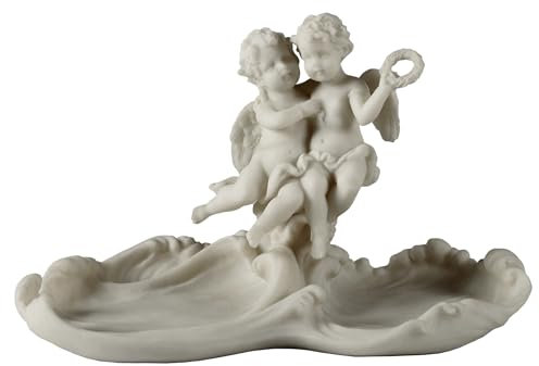 Veronese Design 24 cm lange Zwillings-Engelchen auf Wellen-Schale, Kunstharz-Skulptur