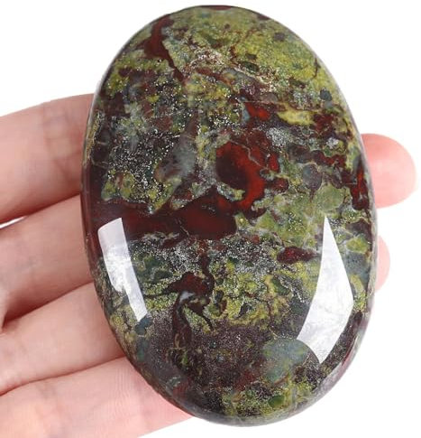 XIANNVXI 2.4 Groß Kristalle Blutstein Sorgensteine Edelsteine Natürliche Poliert Oval Palme Stein Heilung Massage Energiestein 1PC