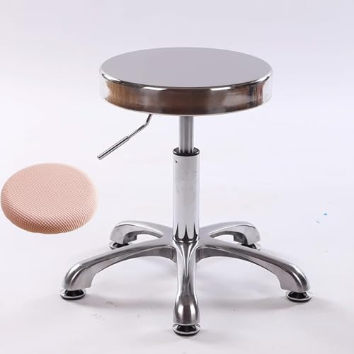 Robuster Edelstahl-Scheibenhocker mit gratis Hockerbezug, höhenverstellbarer Thekenhocker, Barstuhl für Theken, Friseure, Schönheitssalon, Labor, Spa, Salon, Massage (A)
