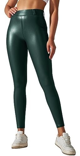 callmo Glanz Leggings Damen Leggings Silber Metallic Damen Glänzende Flüssigkeit Metallisch High Waist Dehnbar Leggings Lack Leder Sportlegging Schmale Passform Karnevalskostüme Glitzer Outfit Damen
