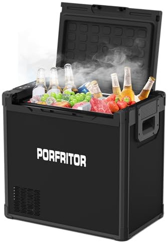 PORFRITOR 12 Volt Car Refrigerator,58Qt Dual Zone Car Refrigerator,12 Volt Refrigerator with 12/24V DC & 110-240V AC, for Home,Travel, RV, Truck,USB Charging