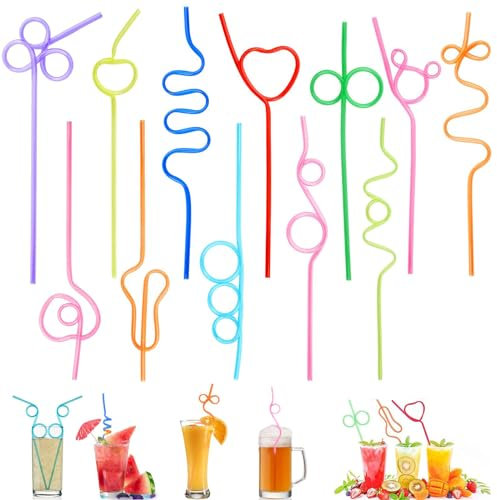 12 Stück Trinkhalme mit Knoten Curly, 10 Farbe Strohhalm Wiederverwendbar, Bunt Cocktail Strohhalme, Plastik Curly Trinkhalm, für Geburtstagsfeier, Saft-Dekoration, Cocktails, 12 Formen