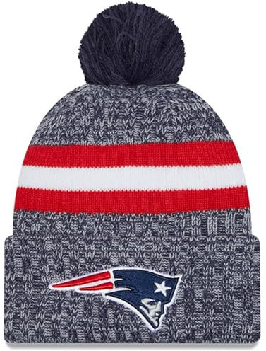 New Era NFL Unisex Erwachsene Offizielle 2023 Sideline Cold Weather Cuffed Pom Beanie Mütze, New England Patriots, Einheitsgr��e