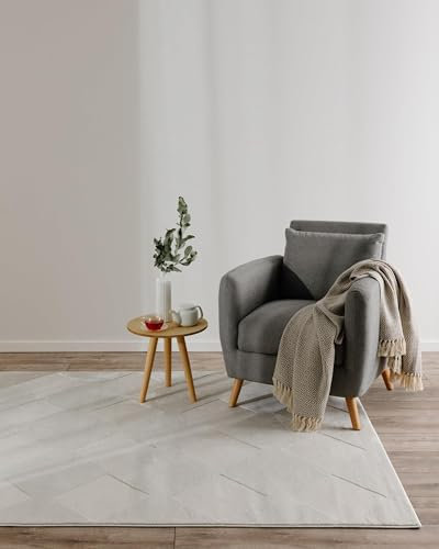 benuta Basic Teppich Claire - Creme 140x200 cm - Minimalistischer Wohnzimmerteppich im Geometrischen Retro-Stil - Pflegeleicht - Fußbodenheizung Geeignet