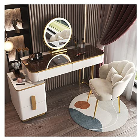 Juego de tocador de cristal, tocador, maquillaje, moderno, simple, avanzado, de madera, tocador, dormitorio, tocador, espejo inteligente, taburete de maquillaje, tocador, escritorio para mujeres/niña
