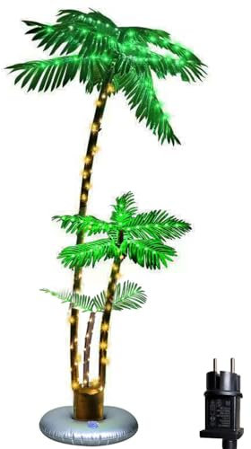 Palmier Artificiel illuminé,180CM Décoration de Palmier de Noël illuminé,Lumières LED pour Faux Arbre d'extérieur pour Patio,Piscine,Porche,Terrasse,Fête Tropicale,Tiki Bar