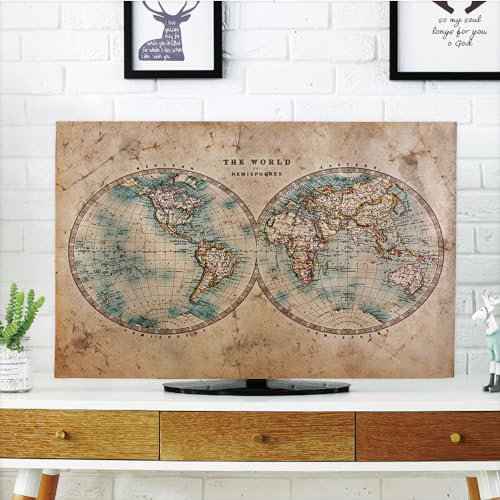 DYAGSIO Custom TV Dust Cover with Photo, Compatible with Modern 32 LCD LED, Design Your Own Personalized with Picture Logo Text TV Dust Cover Cloth Decoration Living Room, 1PC,Old World Map