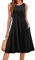 HOTOUCH Summer Dresses for Women UK Sleeveless Midi Dress Swing Beach Sundress Pleated Knee Length Shirt Dress with Pockets Black XL