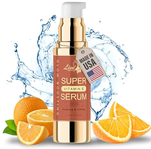 Made in USA Vitamin C Serum Gesicht & Hals – Hochdosiertes Anti Aging Serum für Frauen, Aufhellend & Feuchtigkeitsspendend, Gegen Falten, Pigmentflecken & Augenringe – Hyaluronsäure & Vitamin E