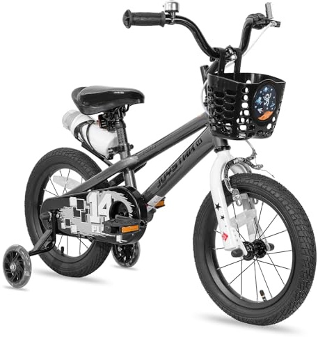 Bicicleta infantil JOYSTAR Pluto Kids Bike de 18 pulgadas para niños y niñas de 5-8 años, bicicletas infantiles con ruedines, gris