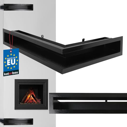 KOTARBAU® Kamin Eck Luftleiste 60/40 cm Links Lüftungsgitter eckig Schwarz pulverbeschichteter Stahl Belüftungsgitter Luftgitter Warmluftgitter Kamin Lufteinlass Kamin Lüftungsgitter Abluftgitter