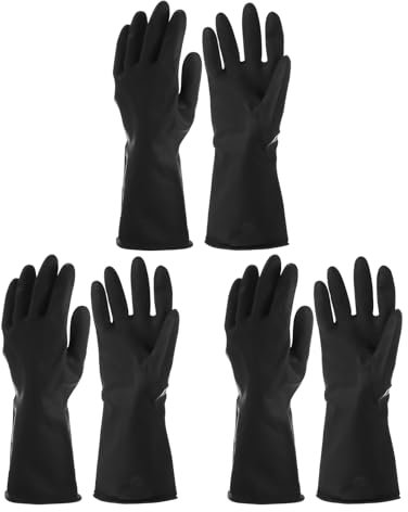 sourcing map Chemical Resistant Gloves, Latex Industrial Gloves Anti-Slip Protective Safety Work Glove for Cleaning Dish Washing Resist Acid Alkali, X-Large, Black, Pair of 3