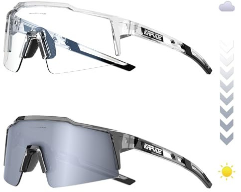 KAPVOE Selbsttönende Fahrradbrille Photochromatisch Uv400 Schutz TR90 Rahmen Sportsonnenbrille Sportbrille für Herren Damen Sport Radfahren Radbrille MTB Fahren Baseball Radsport Laufen 64 Silber