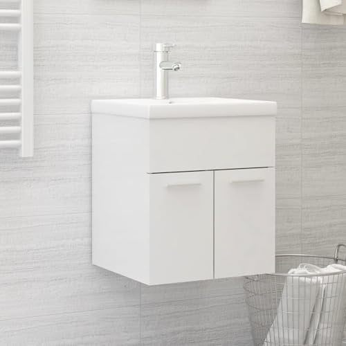 Xichuzi Armario para Lavabo contrachapada Blanco Brillo 41x38,5x46 cm, Armario Baño, Mueble Bajo Lavabo, Mueble Baño, Muebles para Lavabo