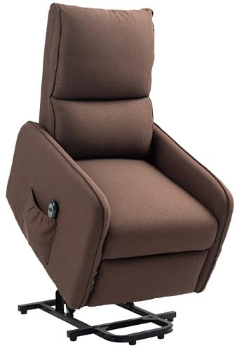 HOMCOM Poltrona Elettrica Alzapersona Reclinabile 135°, Poltrona Relax Elettrica in Tessuto Effetto Lino con Telecomando, Poggiapiedi e Tasca Laterale per Soggiorno e Camera da Letto, Marrone Scuro