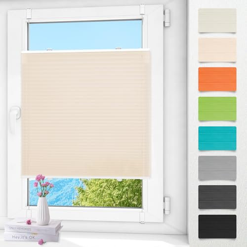Plissee ohne Bohren klemmfix Creme 85x110cm Plisseerollo mit Klemmträger Blickdicht easyfix Jalousie Rollo für Fenster und Tür
