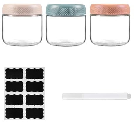 ZhouZGlass 3 pack 10oz Overnight Oats Containers with Lids, Glass Jars with Airtight Lids, Wide Mouth Mason Salad Jars, Glass Food Storage Containers for Snacks Yogurt Spice Sugar