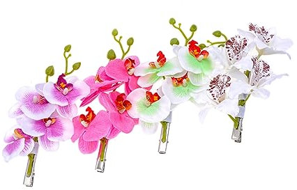 OATIPHO 4 Künstliche Phalaenopsis Haarspangen Stoffblumen Orchideen Haarschmuck Für Mädchen Frauen Haar Und Kleidungsdekoration Hochzeit Strand Festival
