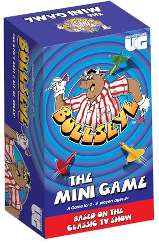 Bullseye The Mini Game, Classic TV Show Card Game with Darts Dice, 2-4 Players, Ages 8+, Blue