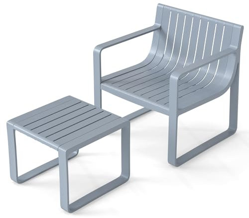 KOMFOTTEU Salon de Jardin en PP, 2 Pièces, Ensemble de Meubles de Jardin, 1 Table & 1 Fauteuil, Ensemble Bistro, résistantes aux Intempéries, pour Balcon, Terrasse, Piscine