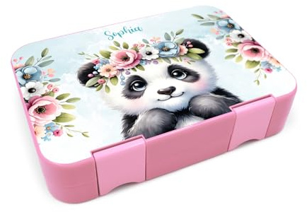 Schutzfolie für Brotzeitbox kompatibel mit Schmatzfatz Junior Passgenau 20,45x14cm mit Wunschname Kinder Lunchboxsticker Aufkleber Matt Sticker Zubehör Lunchbox (Y047-08 Pandabär, Mit Wunschname)