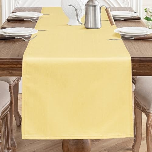AooHome Tischläufer Gelb 40X140cm, Tischdeko Leinen-Optik Abwaschbar Tischband aus Polyester Wasserabweisend mit Lotuseffekt, Dauerhaft Kratzfest für Esszimmer Hochzeiten Party Weihnachten