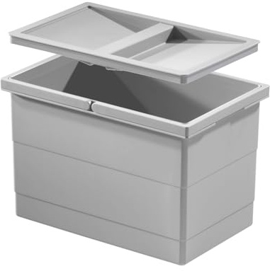 Hailo Inneneimer mit Deckel | Ersatz-Eimer 18 Liter | Kunststoff Mülleimer-Einsatz mit Doppel-Henkel | für Hailo Einbau-Abfallsammler | 350 x 226 x 220 mm | rechteckig | stabil und hygienisch