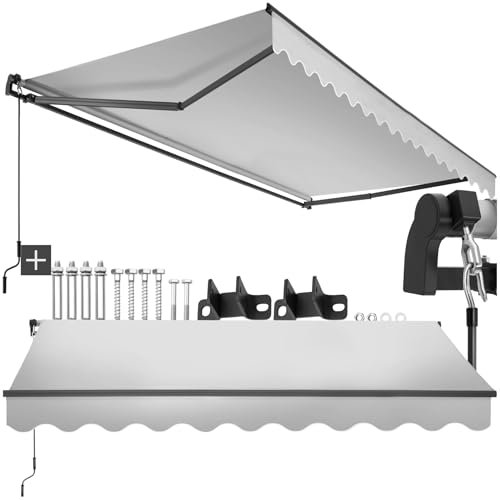 tectake® Gelenkmarkise, Markise ausziehbar mit Gelenkarm, Sonnenmarkise mit Wandhalterung, Sichtschutz Garten, Sonnenschutz Balkon, Markisen für Terrasse, Fenstermarkise - hellgrau, 300 x 250 cm