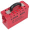 Caja de Candados de Grupos de Seguridad, Ergonómico Resistente de Acero, Contiene 12 Candados Laterales, Tapa con Bisagras con Loto, Orificio de Llave Visible, Rojo, Acero