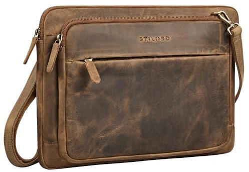 STILORD 'Clarity' Schmale Laptoptasche 15 Zoll Leder Umhängetasche Herren & Damen Dokumententasche A4 Laptop Sleeve und Tablet-Tasche 13 Zoll Arbeit Uni Laptophülle, Farbe:mittel - braun