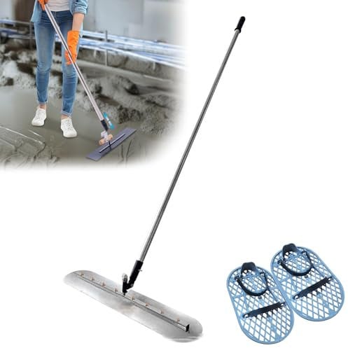 80*12.5cm Concrete Cement Trowel Tool, Aluminum Alloy Concrete Float, 360° Movable Handle, Handle Length 150 Cm, Rubber Non-slip Grip, with Light-retracting Shoe, for Construction Sites and Roads