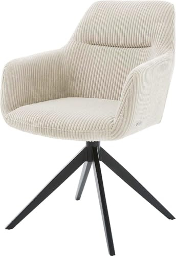 Esszimmerstuhl Pejo-Flex Kreuzgestell breit Schwarz Cord Beige 360° drehbar Wippfunktion Taschenfederkern