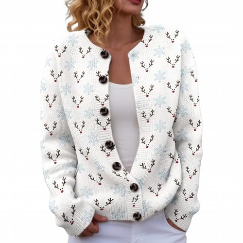 Qixiu Weihnachtspullover Damen,Weihnachts Strickjacke Damen,Cardigan Weihnachten Strickjacke,Pullover, weihnachtspulli, Ugly Christmas Sweater weihnachtsoutfit weihnachtskleidung