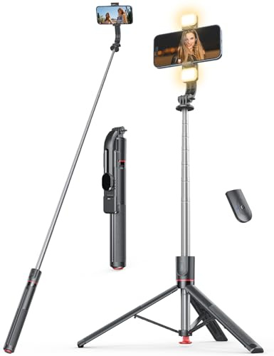 170cm Selfie Stick mit 2 Fülllicht, Extra Lang Handystativ für Smartphone | Selbstaufklappendes Handy Stativ mit Fernbedienung, Handy Ständer für iPhone & Android Smartphones