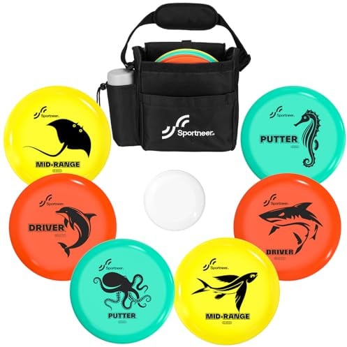 Sportneer Disc Golf Set – Discgolf Starter Set mit Meeresmotiv, 2 Driver, 2 Midrange, 2 Putter, Mini Disc Marker & Tragetasche – für Anfänger & Fortgeschrittene, Outdoor & Garten