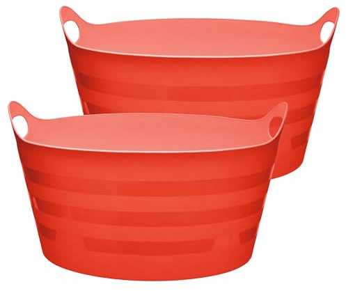 Garronda Flexibler Kunststoffkübel 2-Pack 15 L für Garten Bau Haushalt und Transport robuster Universalbehälter mit Griffen GD-0183 Rot