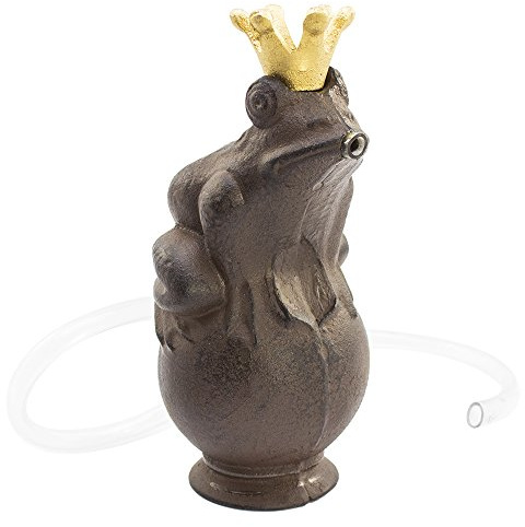 com-four® Wasserspeier Froschkönig, Brunnenfigur aus Gusseisen im Frosch-Design mit goldfarbener Krone, mit 2,5W Pumpe