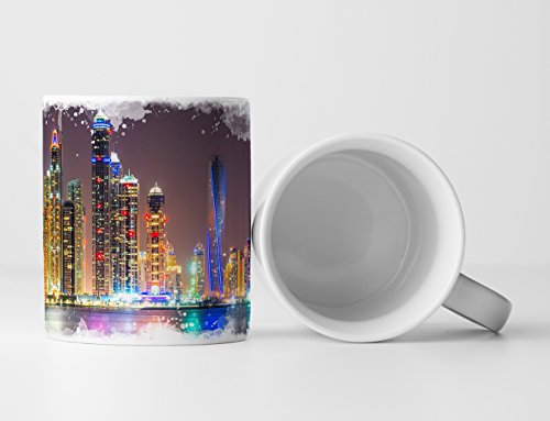 Eau Zone Fotokunst Tasse Geschenk Urbane Fotografie – Leuchtendes Dubai bei Nacht