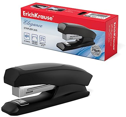 Grapadora 11-30 Hojas marca ERICHKRAUSE modelo Erichkrause Grapadora Elegance Half-Strip - Resistente a Golpes - Engrapado Permanente y Temporal - Color Negro
