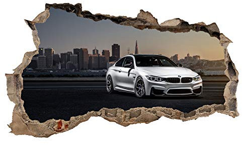 3D Wandtattoo Mauerloch Wandsticker Wandaufkleber Durchbruch Auto Motorrad Kfz selbstklebend H 60 x B 100 Schlafzimmer Wohnzimmer (WL16)