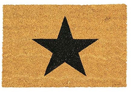 Nicola Spring Coir Door Mat - 60 x 40cm - Black Star - Pack of 1 - Decorative Indoor Front Door Floor Mat Entry Dirt Trapper Rug Outdoor Boot Scraper Non Slip Backing Doormat