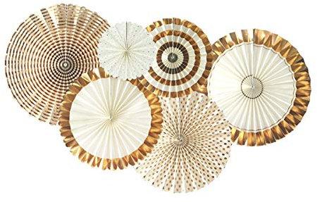 ApisNest 6er Set Gold Papier Fans Rosetten Fächer Dekoration für Party Papier Fans Dekorpapier Kit für Geburtstag Hochzeit Baby Dusche Parteien Hauptdekorationen