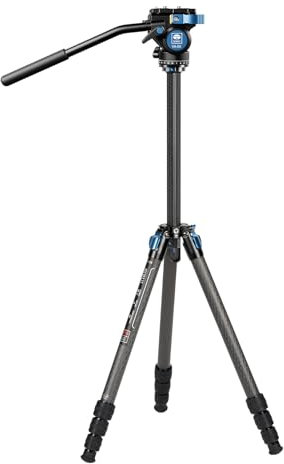 SIRUI ST-124+VA-5 Waterproof Carbon Fiber Tripod with Panorama Fluid Video Head, Triangular Centre Column, Compact Travel Tripod for DSLR Cameras, 4 Sections, Max 166cm/65.3”, Load 3KG/6.61lbs