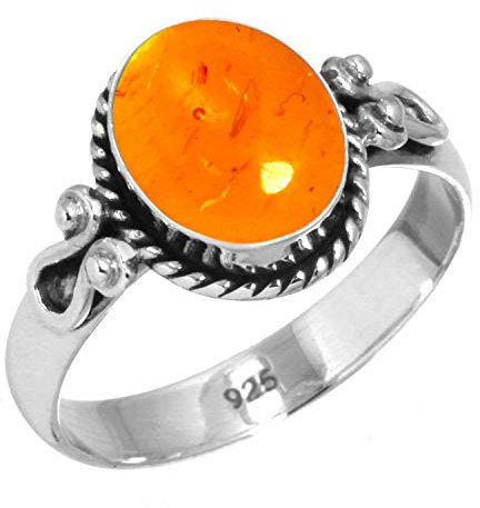 Jeweloporium Orange Bernstein 925 Sterling Silber Ringe für Frauen mit Stein viktorianisch Silber Ringe Größe 55(17.5) Halloween Geschenk Handgefertigt Schmuck