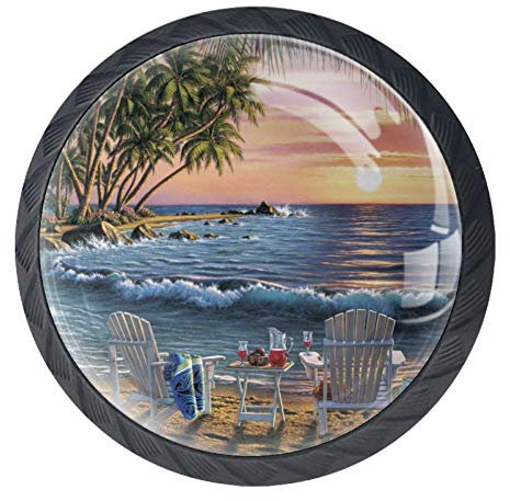 Schubladengriffe für Sommer, Strand, Palme, Sonnenaufgang, Schubladengriffe, Schrank, Frisiertisch, Kommode, mit Schrauben, 4 Stück