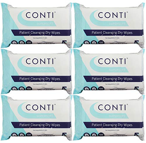 Conti Super Soft - Patient Cleansing Dry Wipes, Ultimate Softness & Absorbency, Ideal for Sensitive Fragile Skin, Wipe Size 32cm x 30cm, 100 Wipes Per Pack - 6 Pack
