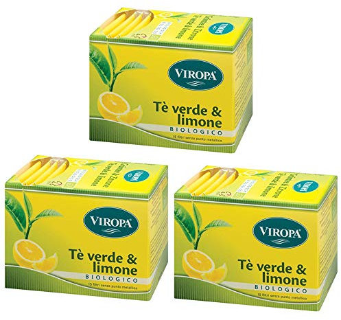 3x Viropa - Tè Verde e Limone - 15 filtri | Confezione da 3 x 15 filtri | Tisane, the ed infusi in filtro [in OMAGGIO Tisana alle Erbe TISANIAMO]